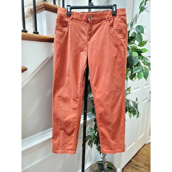 Kim Rogers Women's Orange Cotton Mid Rise Pull on Straight Legs Pant Size 12 - Picture 1 of 9